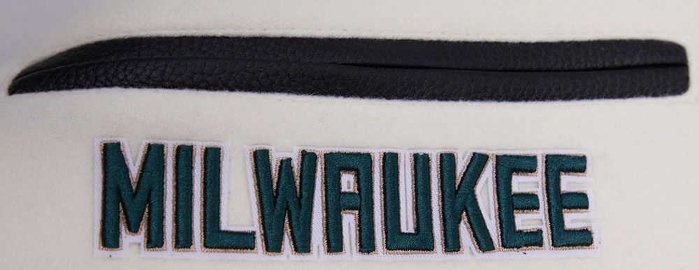 Pro Standard Men's Milwaukee Bucks Off White Retro Classic Rib Wool Varsity Jacket product image