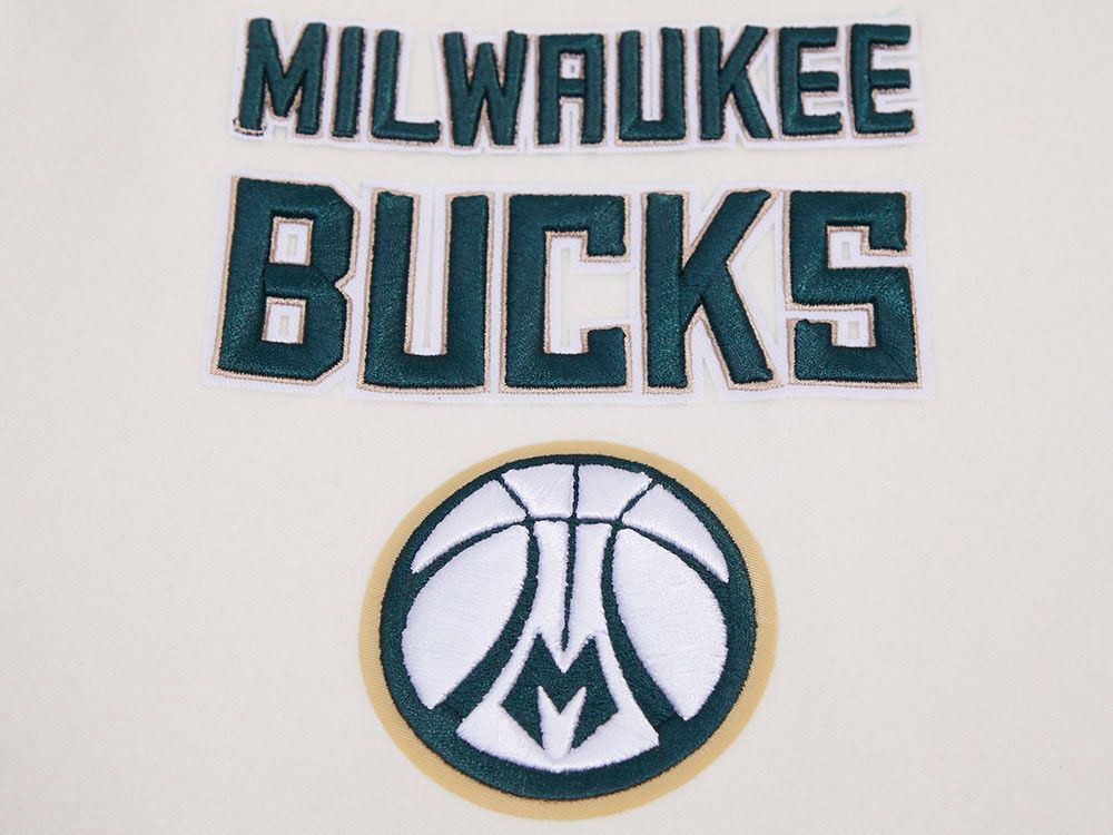 Pro Standard Men's Milwaukee Bucks Off White Retro Classic Rib Wool Varsity Jacket product image