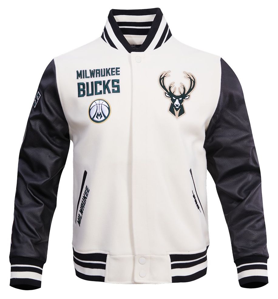 Pro Standard Men's Milwaukee Bucks Off White Retro Classic Rib Wool Varsity Jacket product image