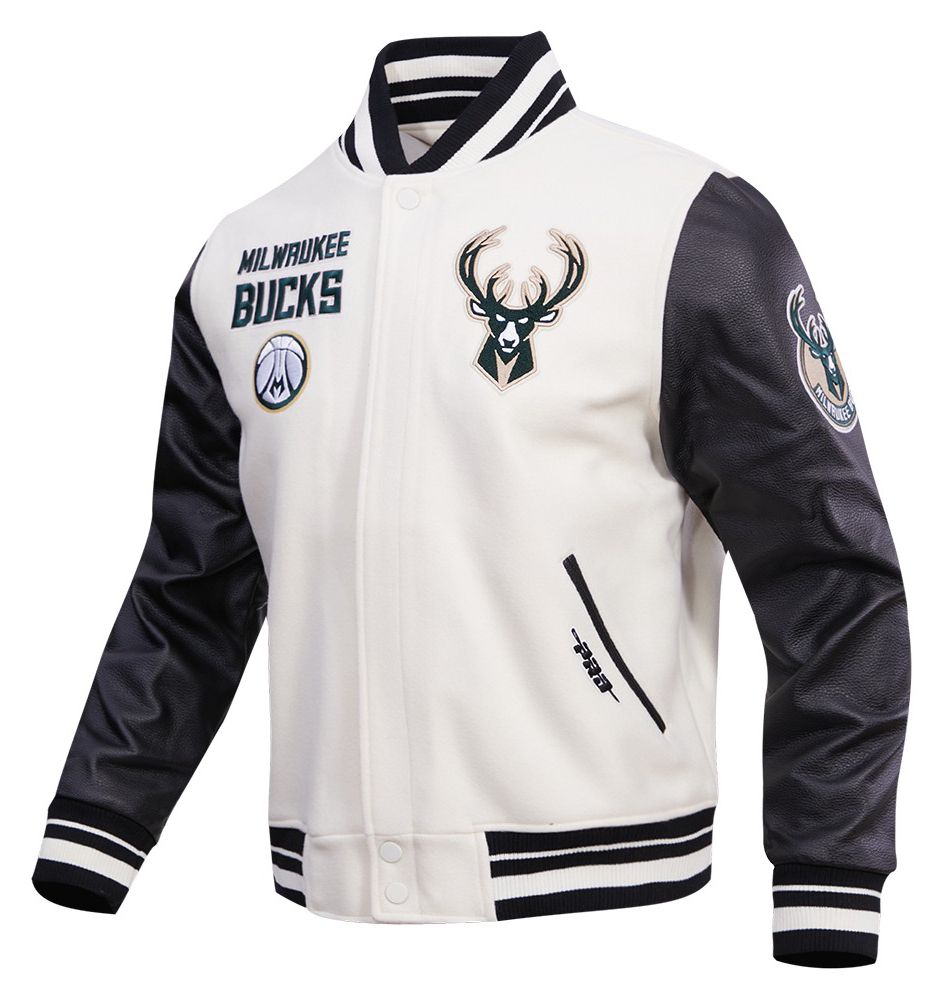 Pro Standard Men's Milwaukee Bucks Off White Retro Classic Rib Wool Varsity Jacket product image