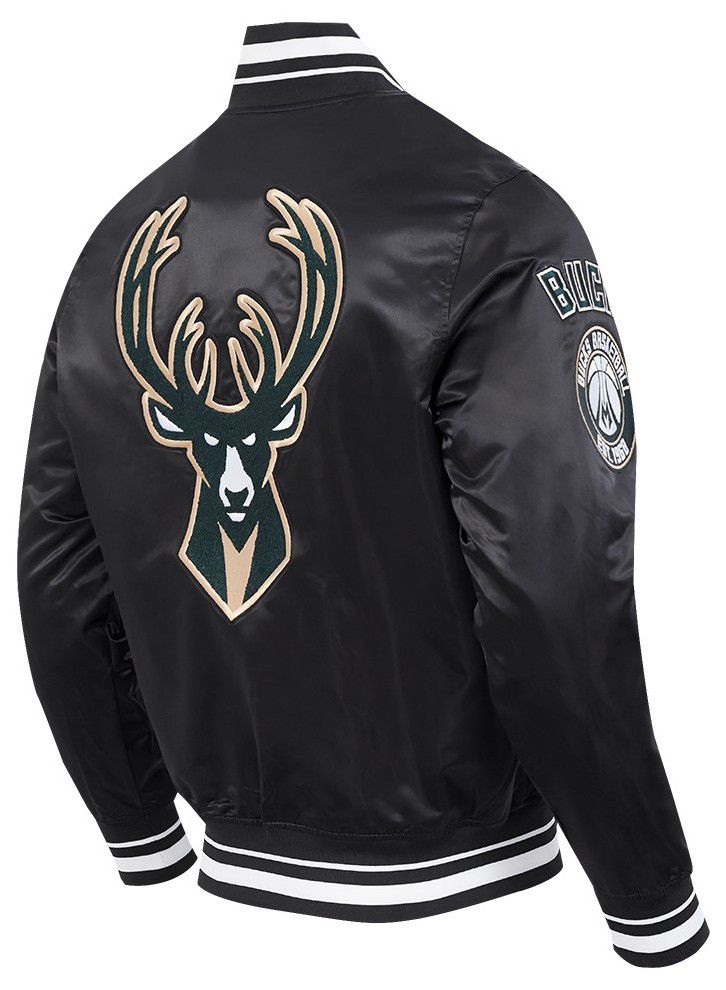 Pro Standard Men's Milwaukee Bucks Black  Retro Classic Rib Satin Jacket product image