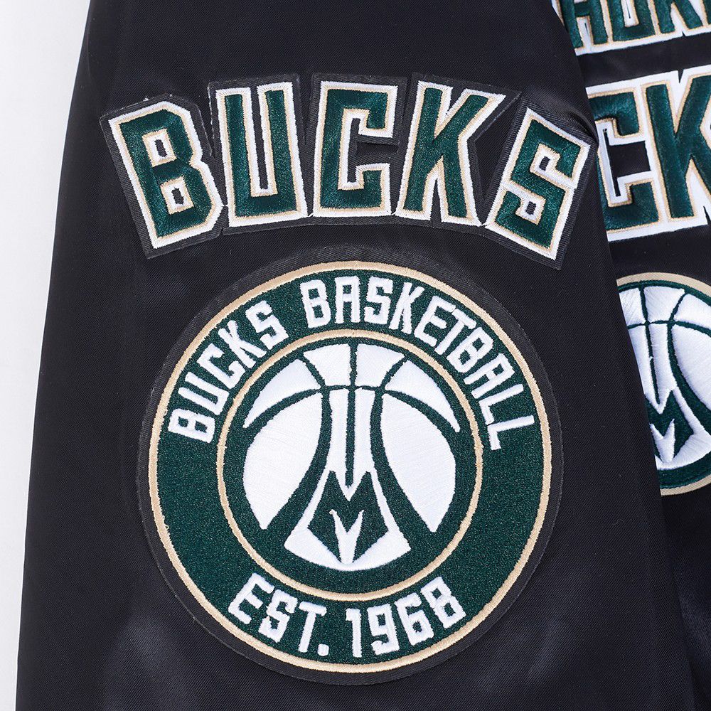 Pro Standard Men's Milwaukee Bucks Black  Retro Classic Rib Satin Jacket product image