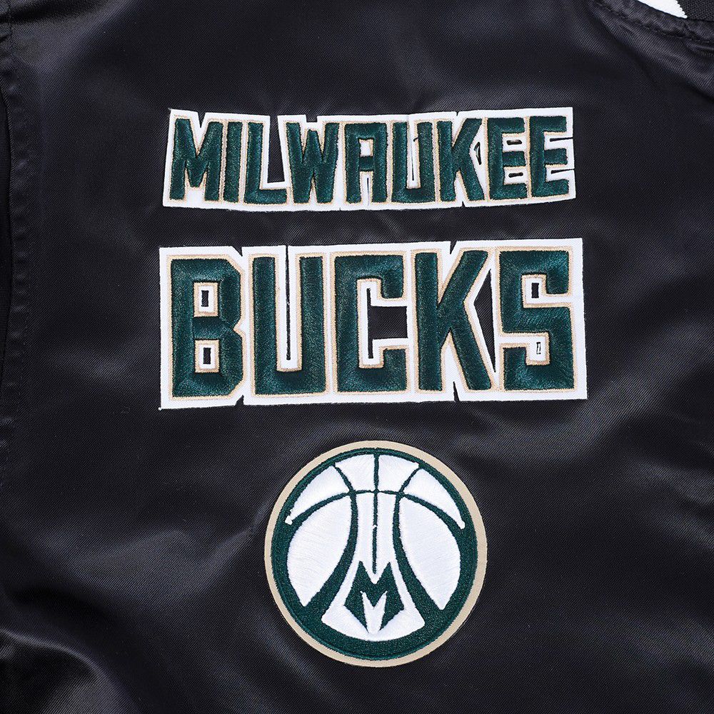 Pro Standard Men's Milwaukee Bucks Black  Retro Classic Rib Satin Jacket product image