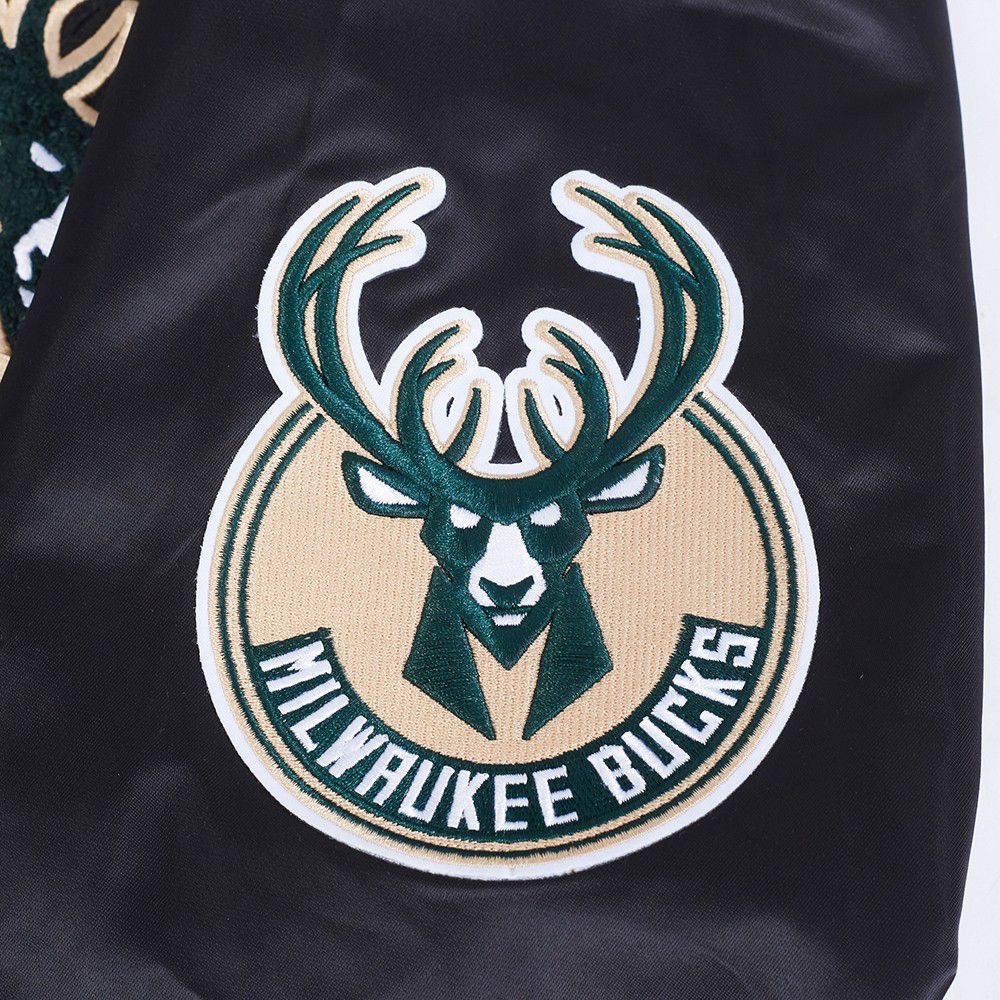 Pro Standard Men's Milwaukee Bucks Black  Retro Classic Rib Satin Jacket product image