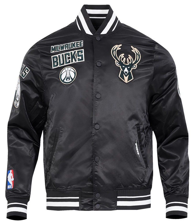 Pro Standard Men's Milwaukee Bucks Black  Retro Classic Rib Satin Jacket product image