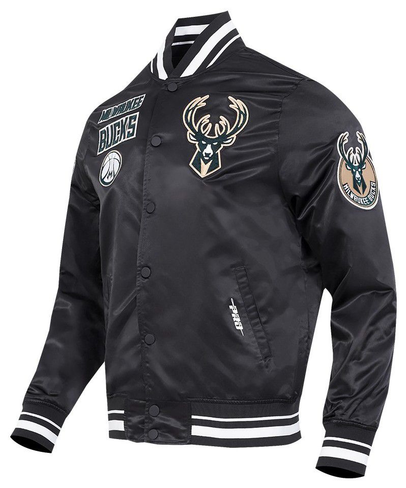 Pro Standard Men's Milwaukee Bucks Black  Retro Classic Rib Satin Jacket product image