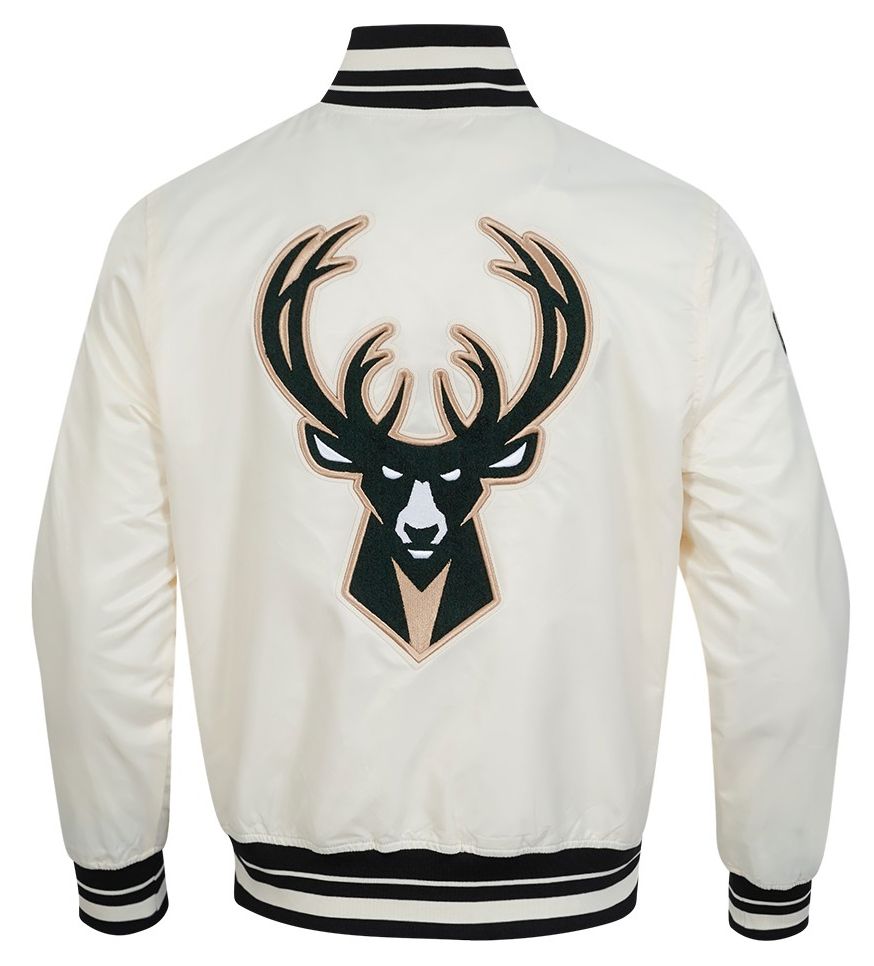 Pro Standard Men's Milwaukee Bucks Off White  Retro Classic Rib Satin Jacket product image
