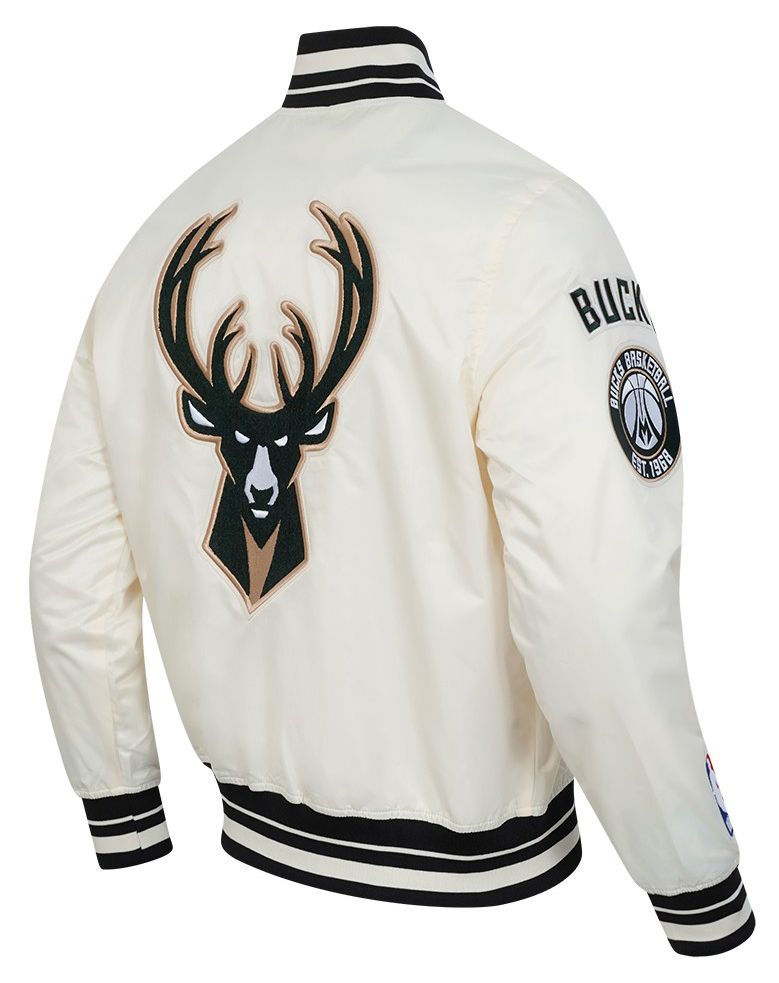 Pro Standard Men's Milwaukee Bucks Off White  Retro Classic Rib Satin Jacket product image