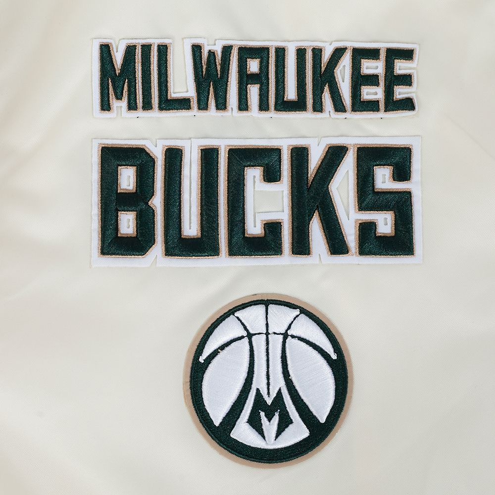 Pro Standard Men's Milwaukee Bucks Off White  Retro Classic Rib Satin Jacket product image