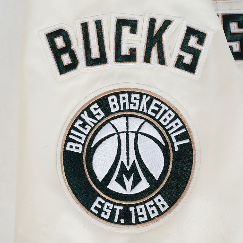 Pro Standard Men's Milwaukee Bucks Off White  Retro Classic Rib Satin Jacket product image