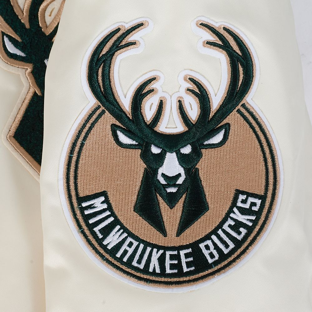 Pro Standard Men's Milwaukee Bucks Off White  Retro Classic Rib Satin Jacket product image