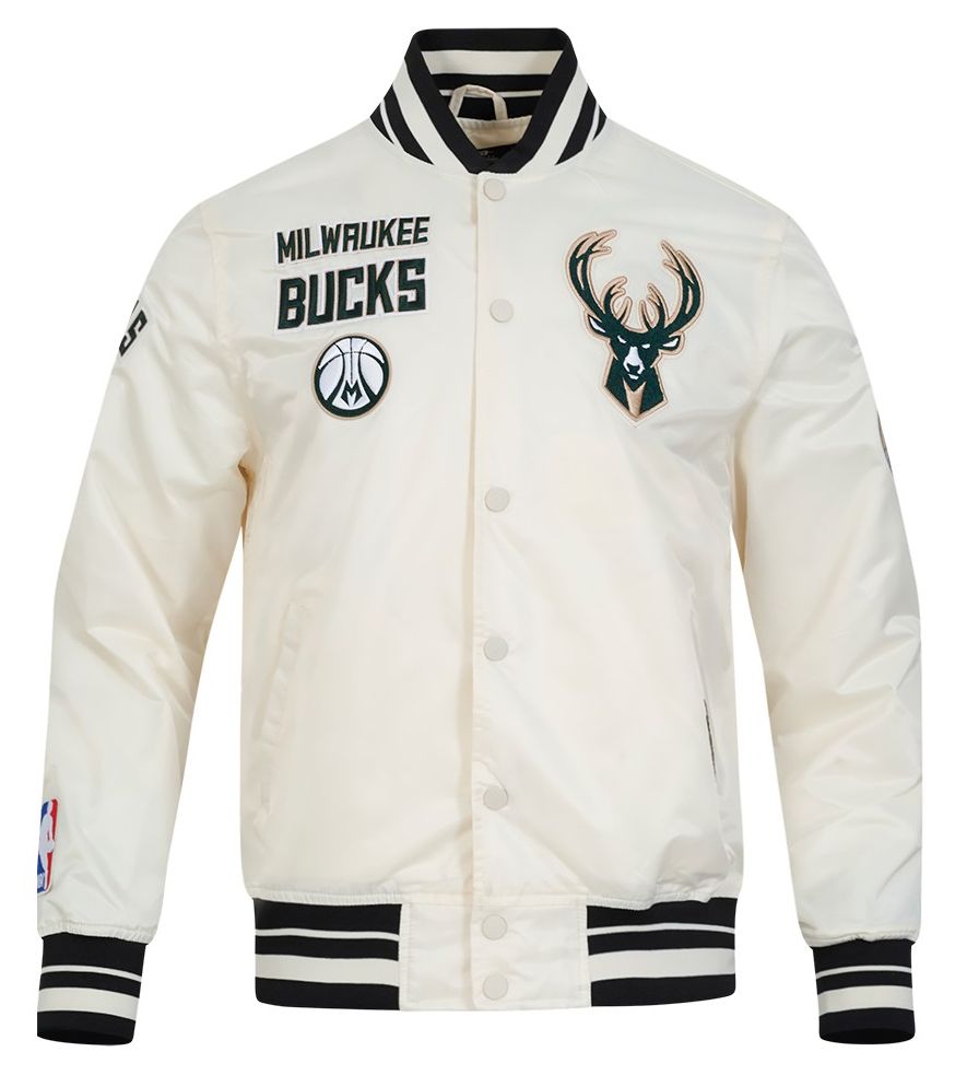 Pro Standard Men's Milwaukee Bucks Off White  Retro Classic Rib Satin Jacket product image