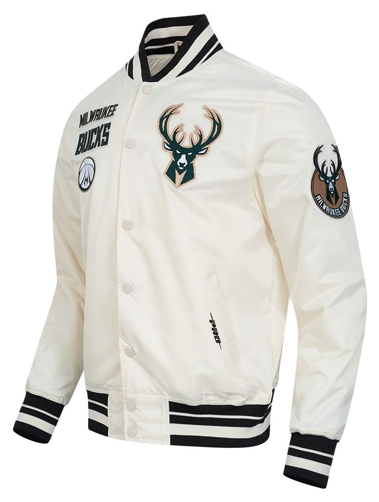 Pro Standard Men's Milwaukee Bucks Off White  Retro Classic Rib Satin Jacket product image