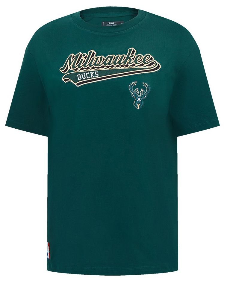 Pro Standard Women's Milwaukee Bucks Green Script Tail Boyfriend T-Shirt product image