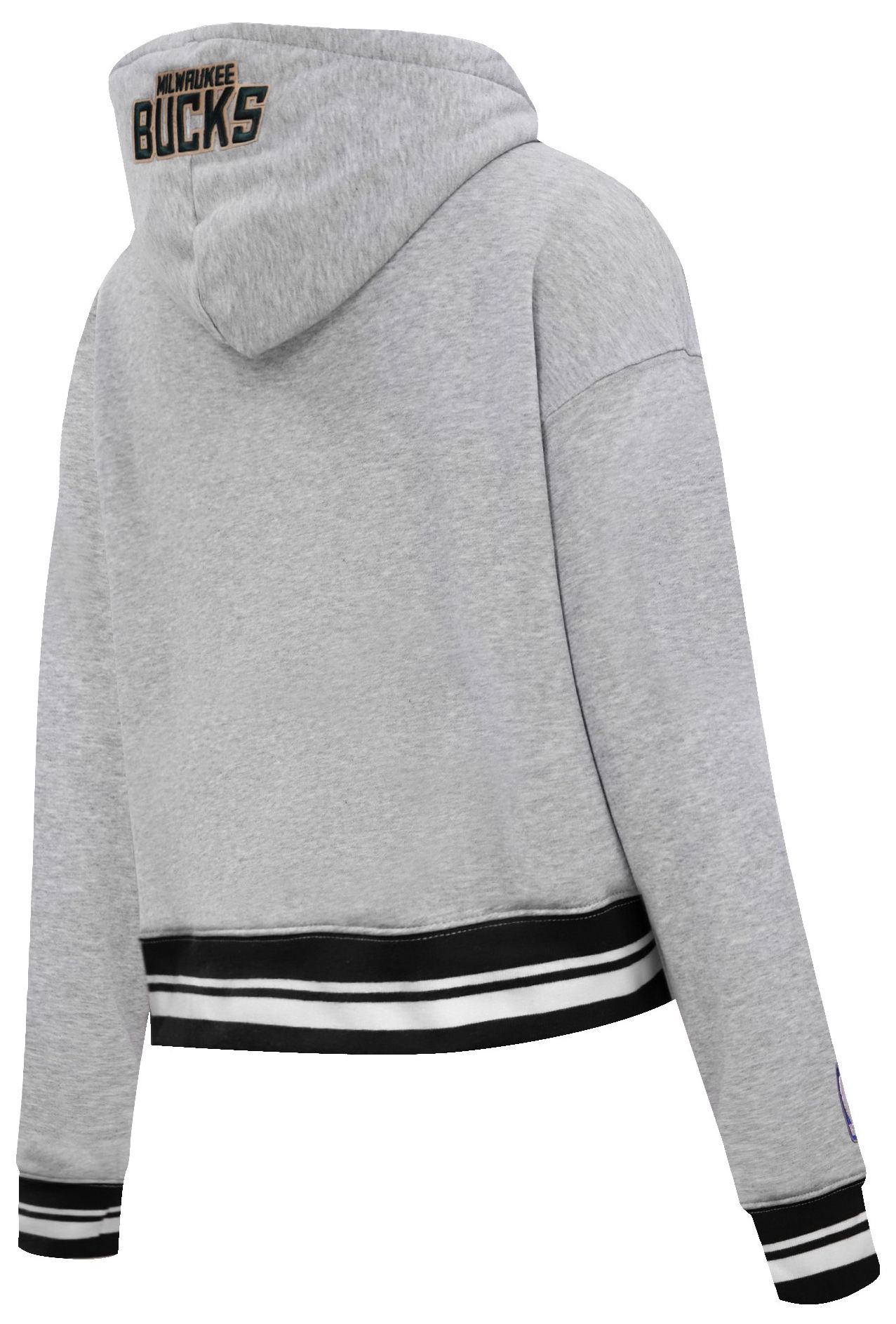 Pro Standard Women's Milwaukee Bucks Grey Script Tail Rib Cropped Fleece Pullover Hoodie product image