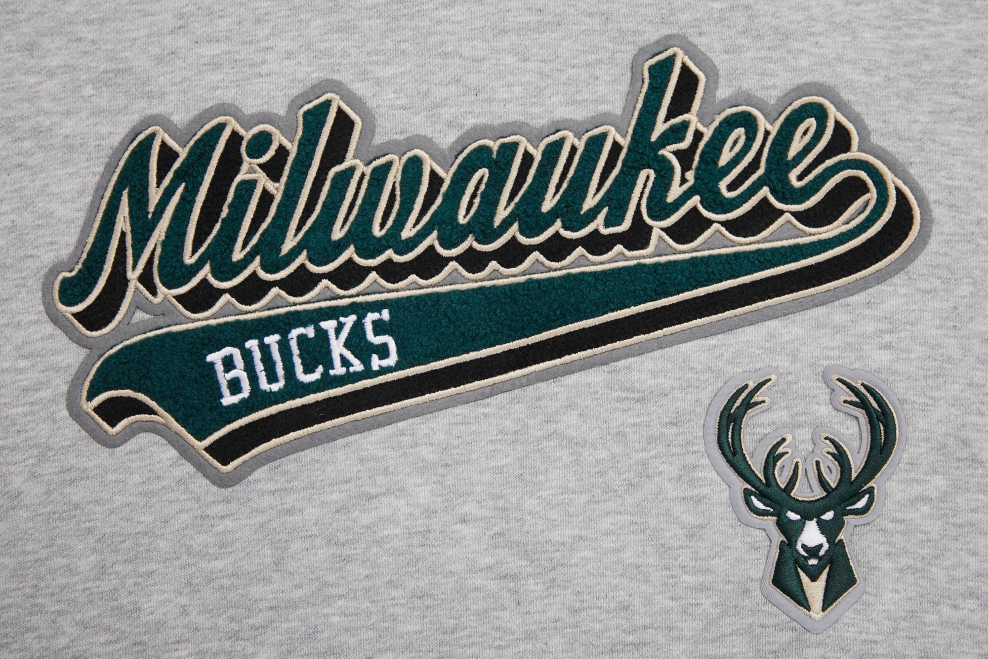Pro Standard Women's Milwaukee Bucks Grey Script Tail Rib Cropped Fleece Pullover Hoodie product image