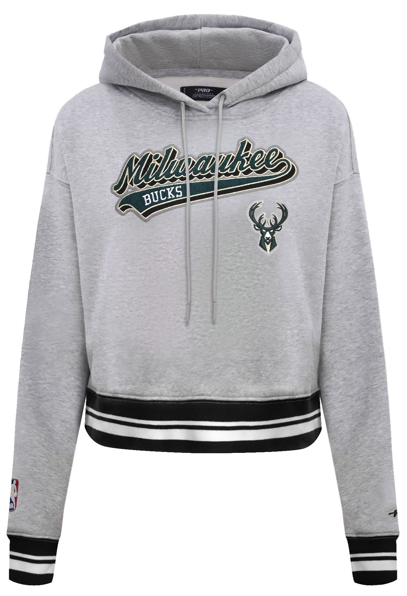 Pro Standard Women's Milwaukee Bucks Grey Script Tail Rib Cropped Fleece Pullover Hoodie product image