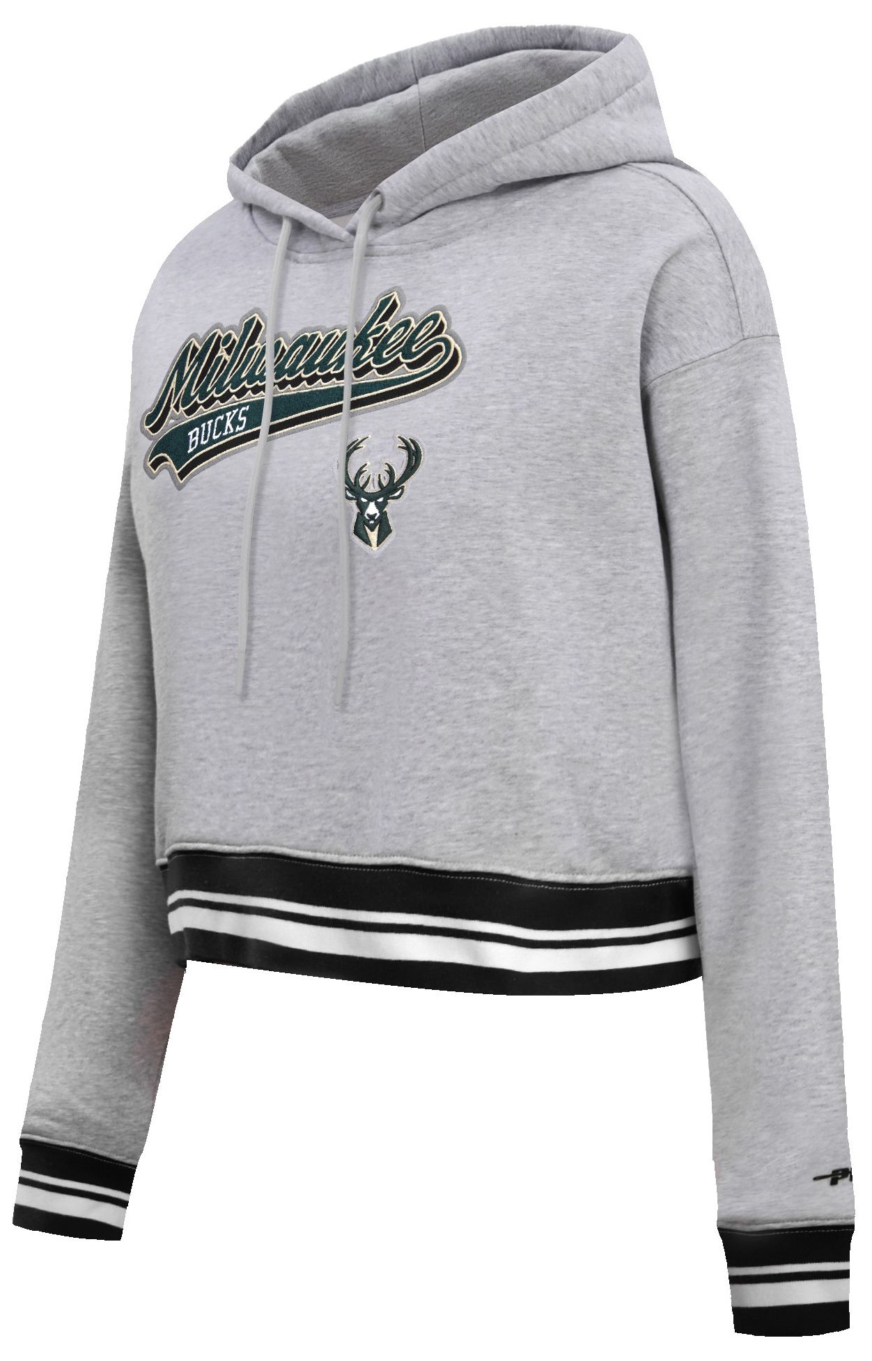 Pro Standard Women's Milwaukee Bucks Grey Script Tail Rib Cropped Fleece Pullover Hoodie product image