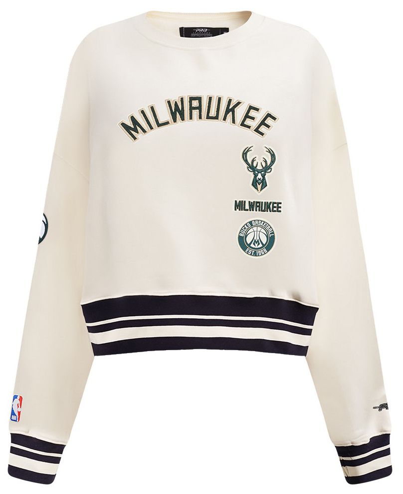 Pro Standard Women's Milwaukee Bucks Off White Retro Classic Fleece Crewneck Sweatshirt product image