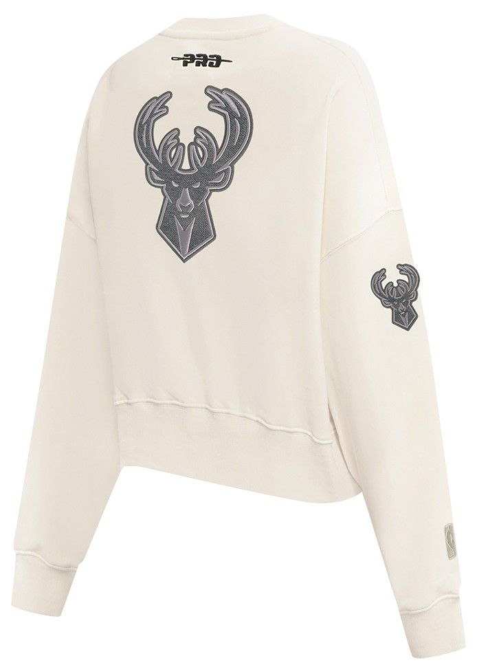 Pro Standard Women's Milwaukee Bucks Off White Reverse French Terry Crewneck Sweatshirt product image
