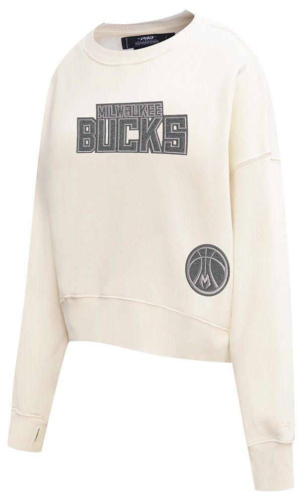 Pro Standard Women's Milwaukee Bucks Off White Reverse French Terry Crewneck Sweatshirt product image