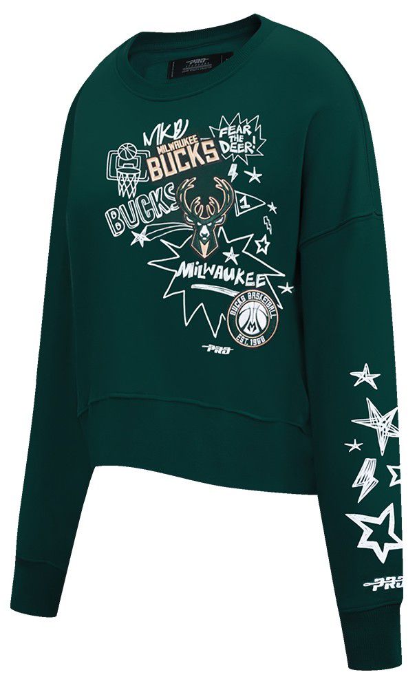 Pro Standard Women's Milwaukee Bucks Green Sketchbook Crewneck Sweatshirt product image