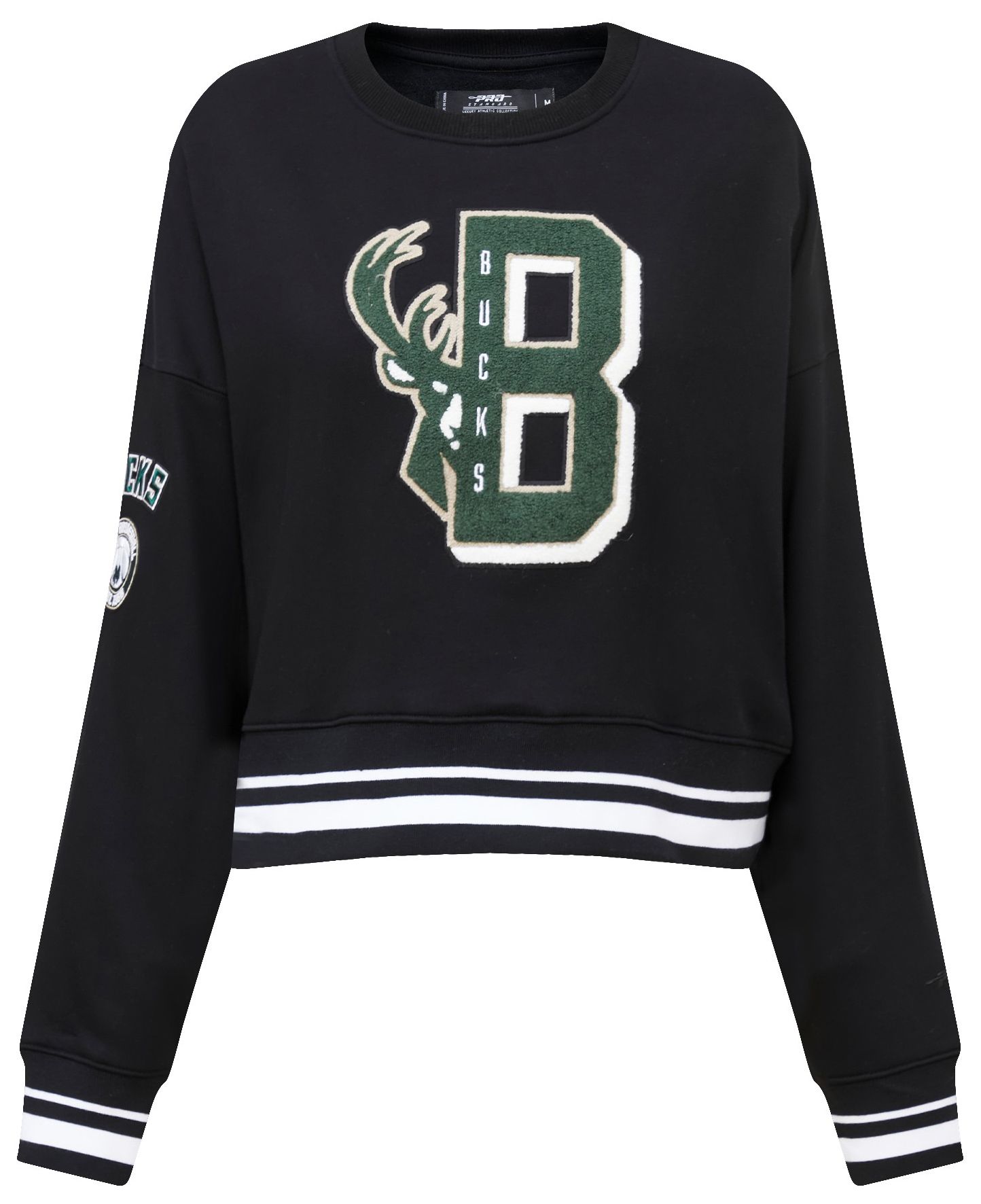 Pro Standard Women's Milwaukee Bucks Black Mash Up Rib Fleece Crewneck Sweatshirt product image