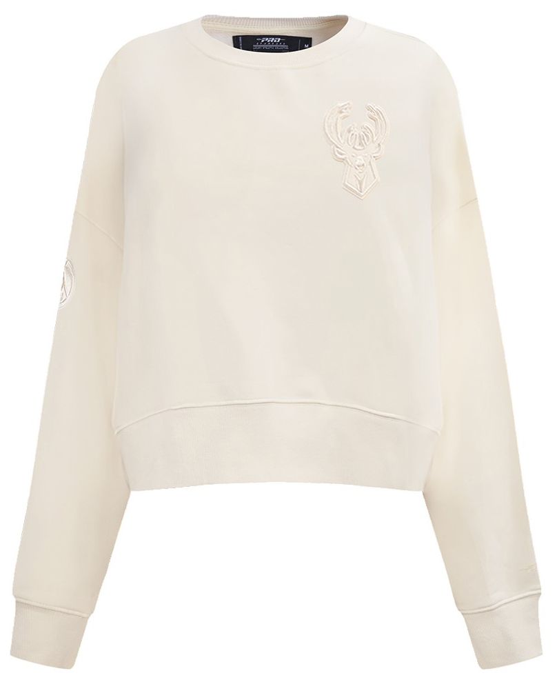 Pro Standard Women's Milwaukee Bucks Off White Neutral Fleece Crewneck Sweatshirt product image