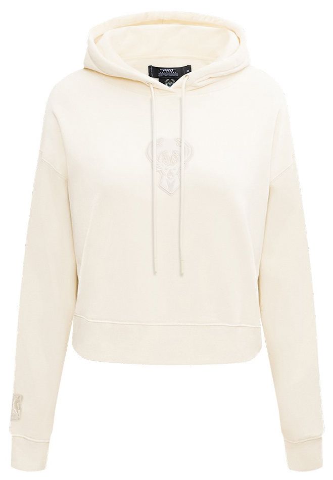 Pro Standard Women's Milwaukee Bucks Off White Neutral Cropped Fleece Pullover Hoodie product image