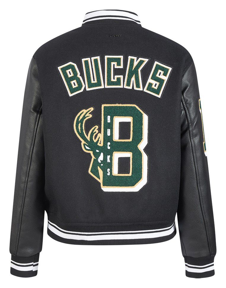 Pro Standard Women's Milwaukee Bucks Black Mash Up Rib Wool Varsity Jacket product image