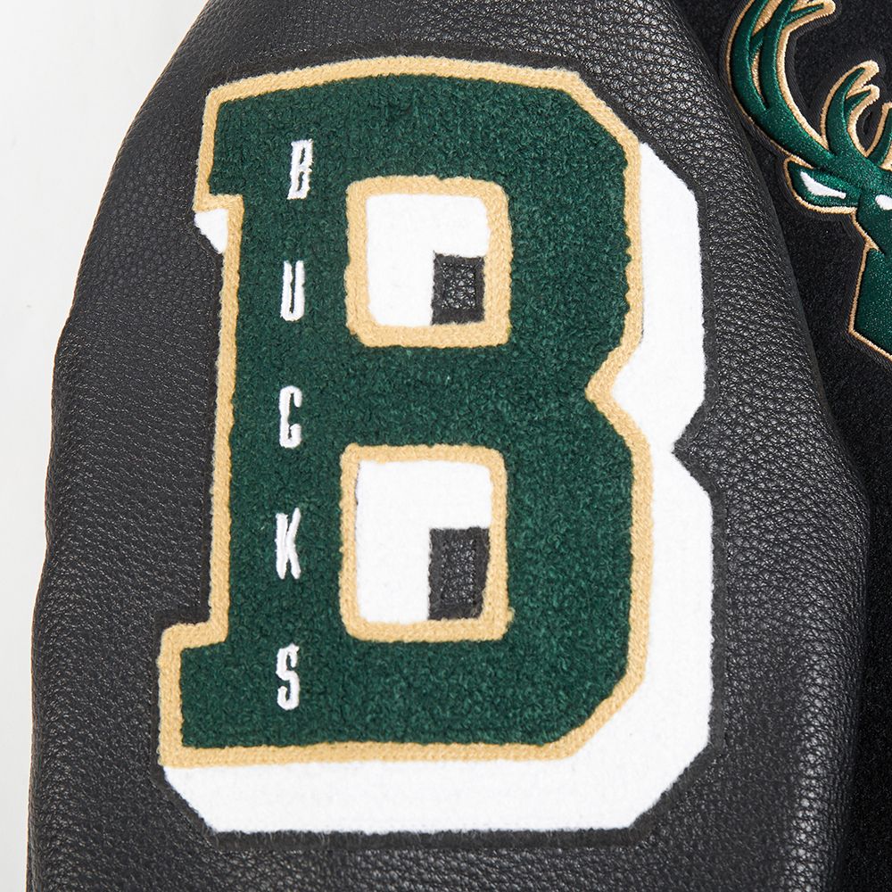 Pro Standard Women's Milwaukee Bucks Black Mash Up Rib Wool Varsity Jacket product image