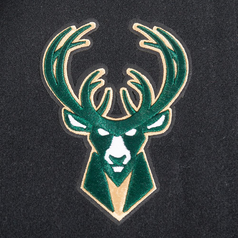 Pro Standard Women's Milwaukee Bucks Black Mash Up Rib Wool Varsity Jacket product image
