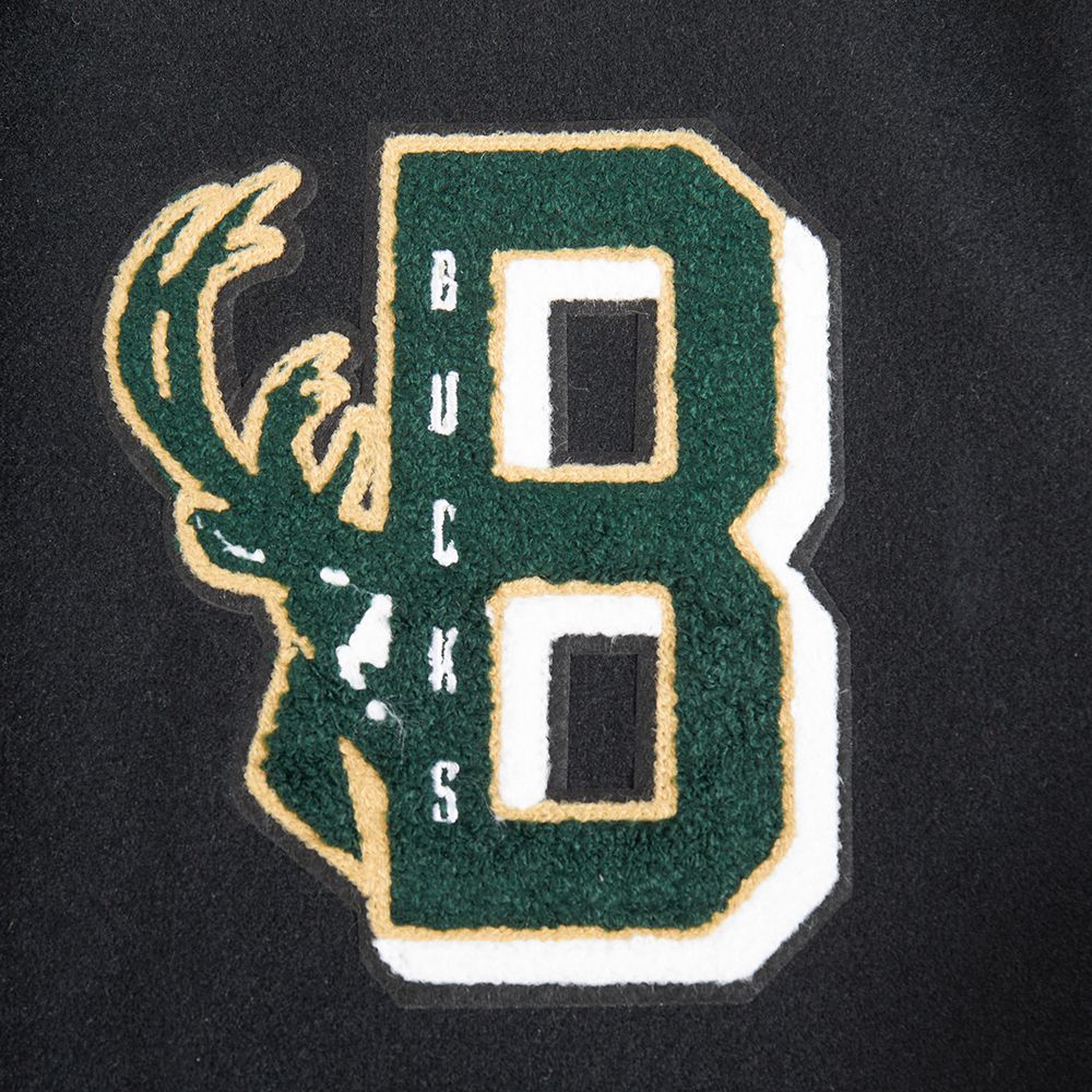 Pro Standard Women's Milwaukee Bucks Black Mash Up Rib Wool Varsity Jacket product image