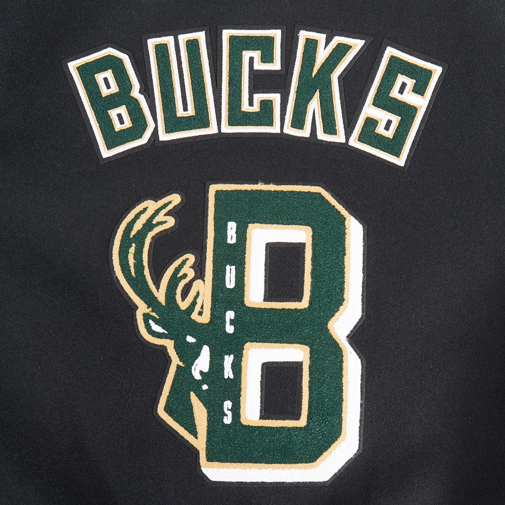 Pro Standard Women's Milwaukee Bucks Black Mash Up Rib Wool Varsity Jacket product image