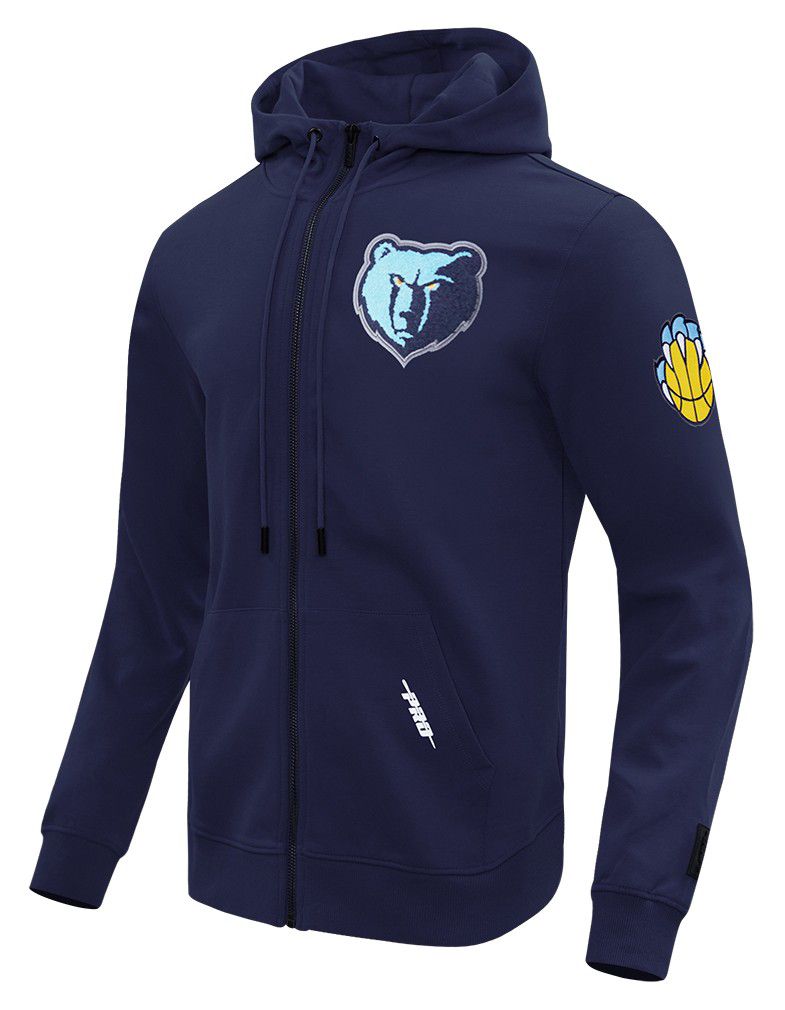 Pro Standard Men's Memphis Grizzlies Navy Classic Chenille Full Zip Hoodie product image