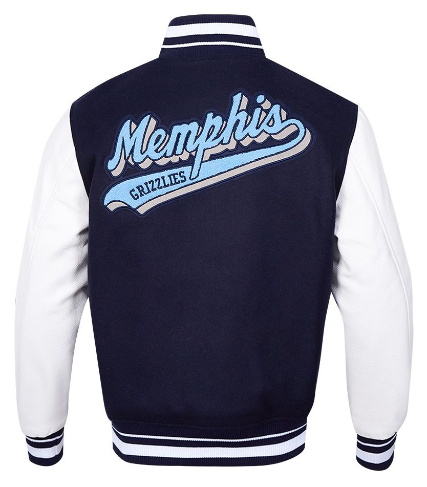 Pro Standard Men's Memphis Grizzlies Navy Script Tail Rib Wool Varsity Jacket product image