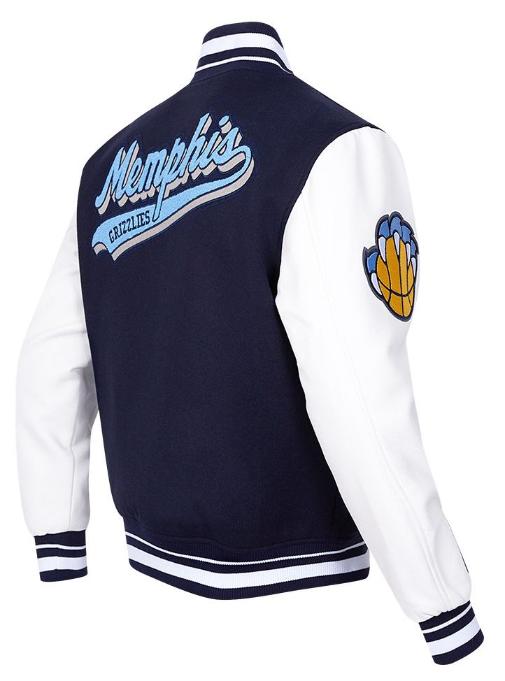 Pro Standard Men's Memphis Grizzlies Navy Script Tail Rib Wool Varsity Jacket product image