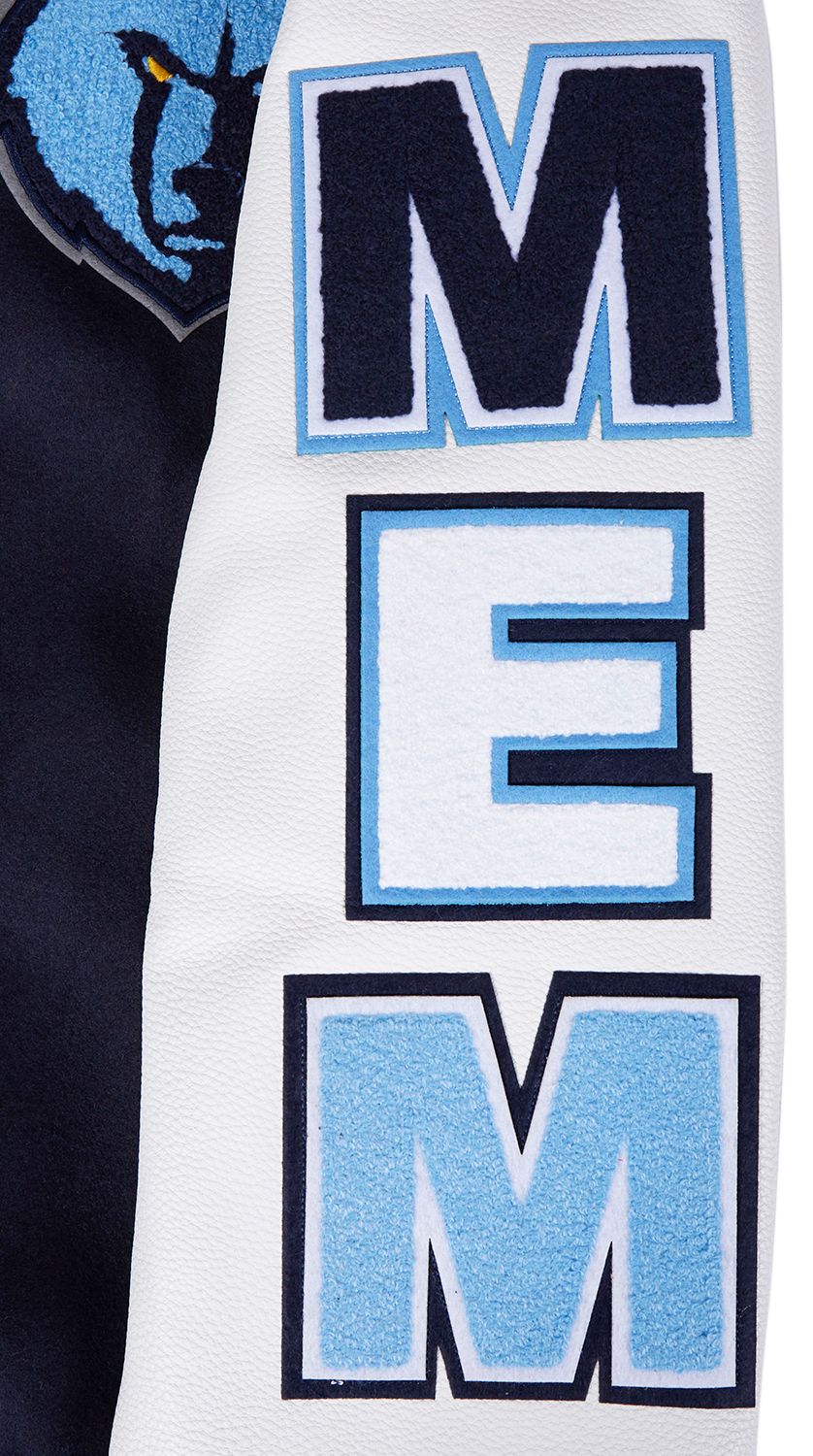 Pro Standard Men's Memphis Grizzlies Navy Script Tail Rib Wool Varsity Jacket product image