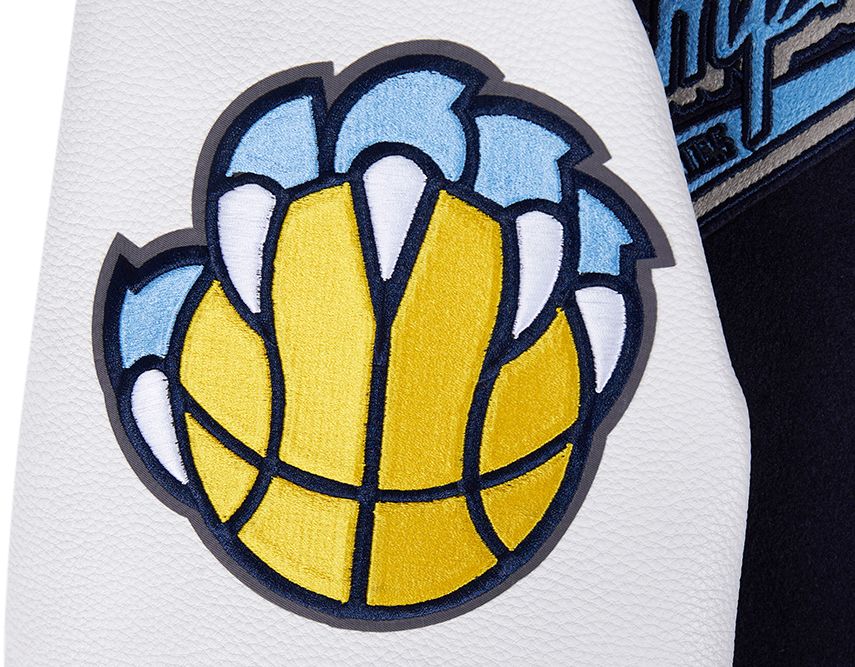 Pro Standard Men's Memphis Grizzlies Navy Script Tail Rib Wool Varsity Jacket product image