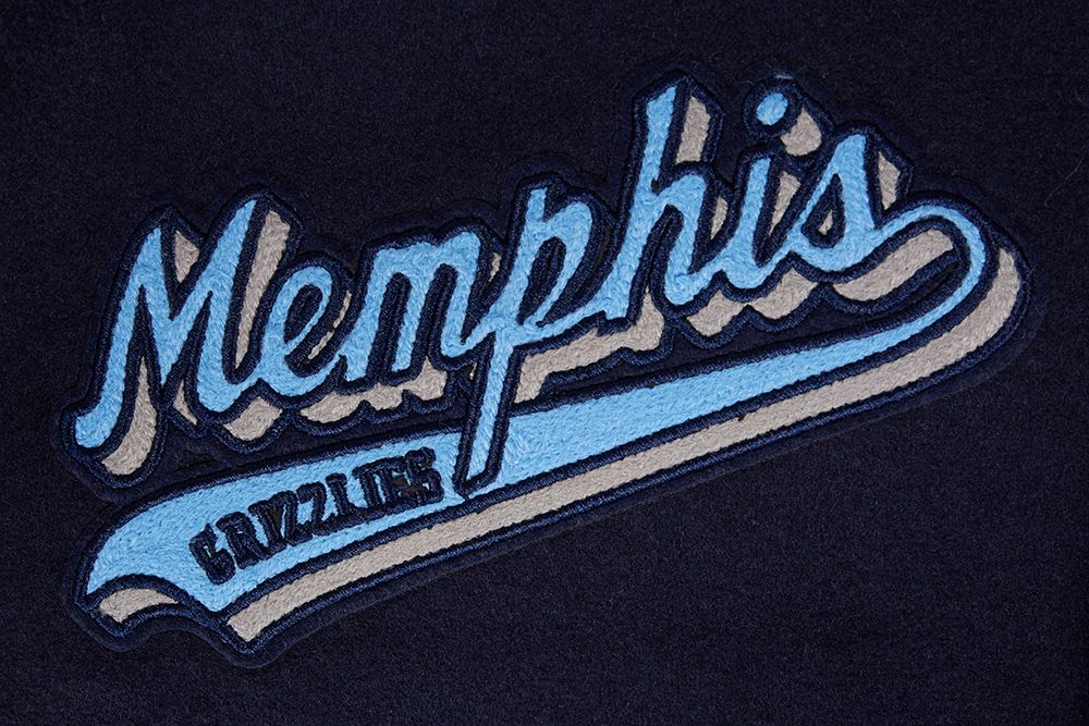 Pro Standard Men's Memphis Grizzlies Navy Script Tail Rib Wool Varsity Jacket product image