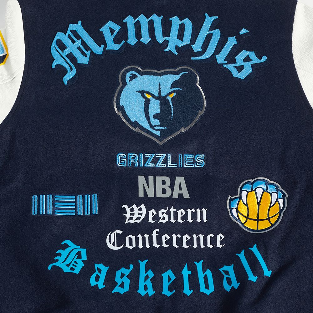 Pro Standard Men's Memphis Grizzlies Navy Old English Rib Wool Varsity Jacket product image