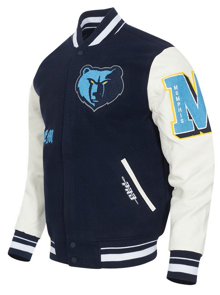Pro Standard Men's Memphis Grizzlies Navy Old English Rib Wool Varsity Jacket product image