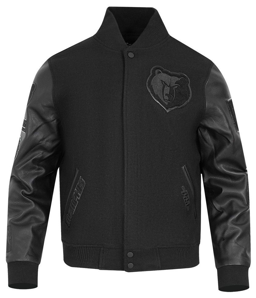 Pro Standard Men's Memphis Grizzlies Triple Black Wool Varsity Jacket product image