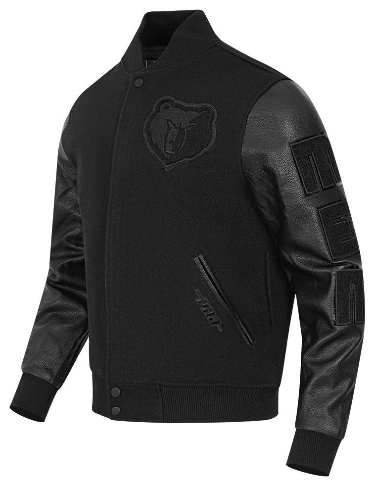 Pro Standard Men's Memphis Grizzlies Triple Black Wool Varsity Jacket product image