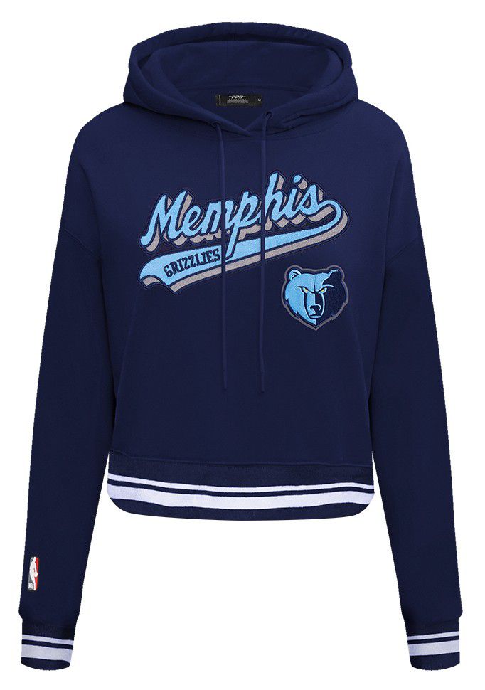 Pro Standard Women's Memphis Grizzlies Navy Script Tail Rib Cropped Fleece Pullover Hoodie product image