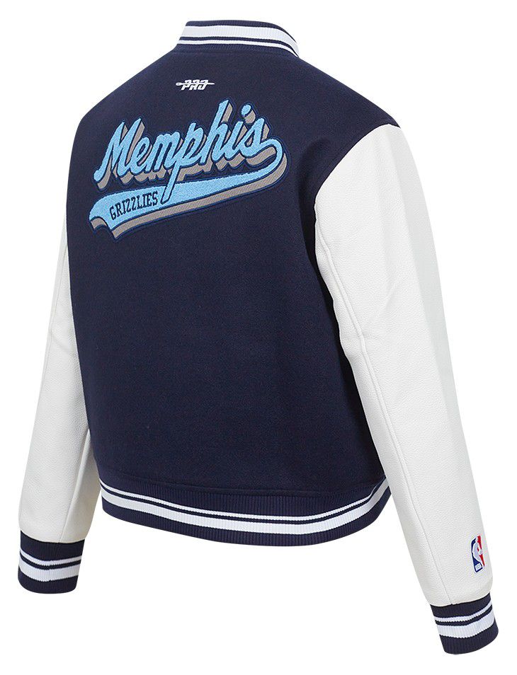 Pro Standard Women's Memphis Grizzlies Navy Script Tail Wool Varsity Jacket product image