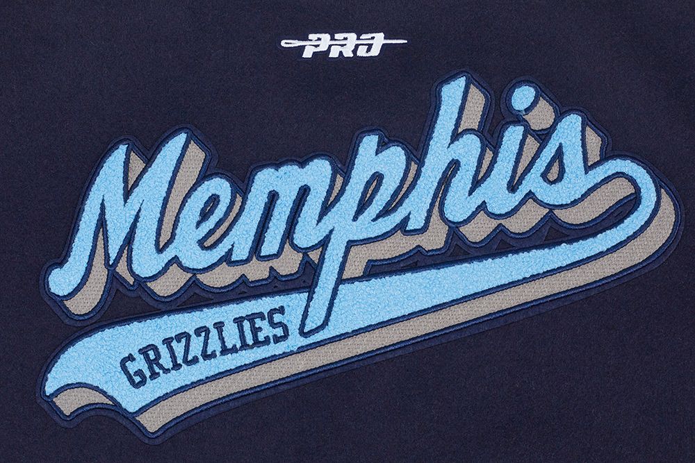 Pro Standard Women's Memphis Grizzlies Navy Script Tail Wool Varsity Jacket product image