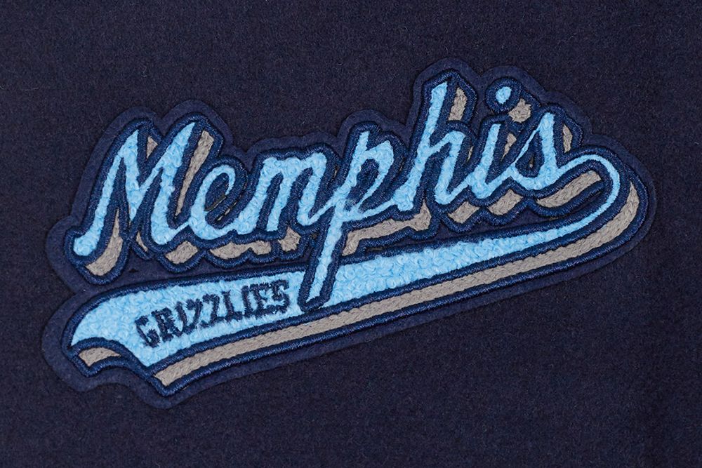 Pro Standard Women's Memphis Grizzlies Navy Script Tail Wool Varsity Jacket product image