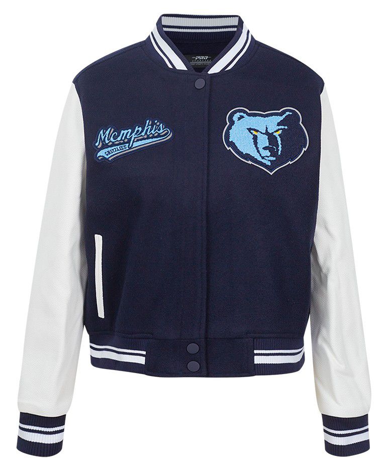 Pro Standard Women's Memphis Grizzlies Navy Script Tail Wool Varsity Jacket product image