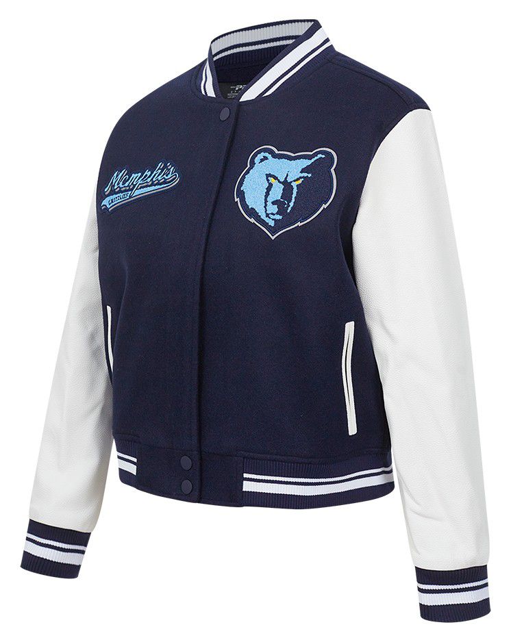 Pro Standard Women's Memphis Grizzlies Navy Script Tail Wool Varsity Jacket product image